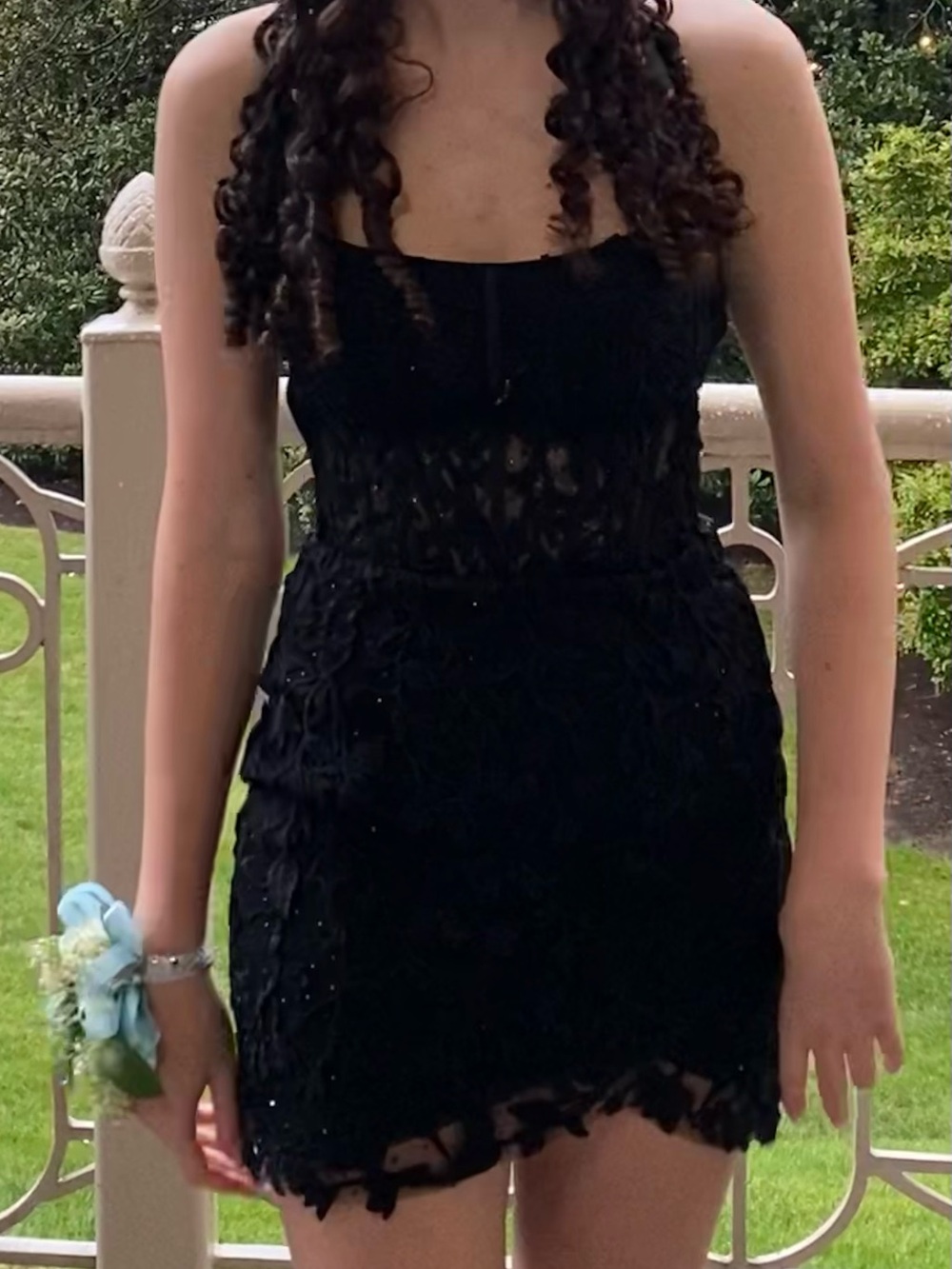 Sherri Hill Black  Strapless Lace Cocktail Dress